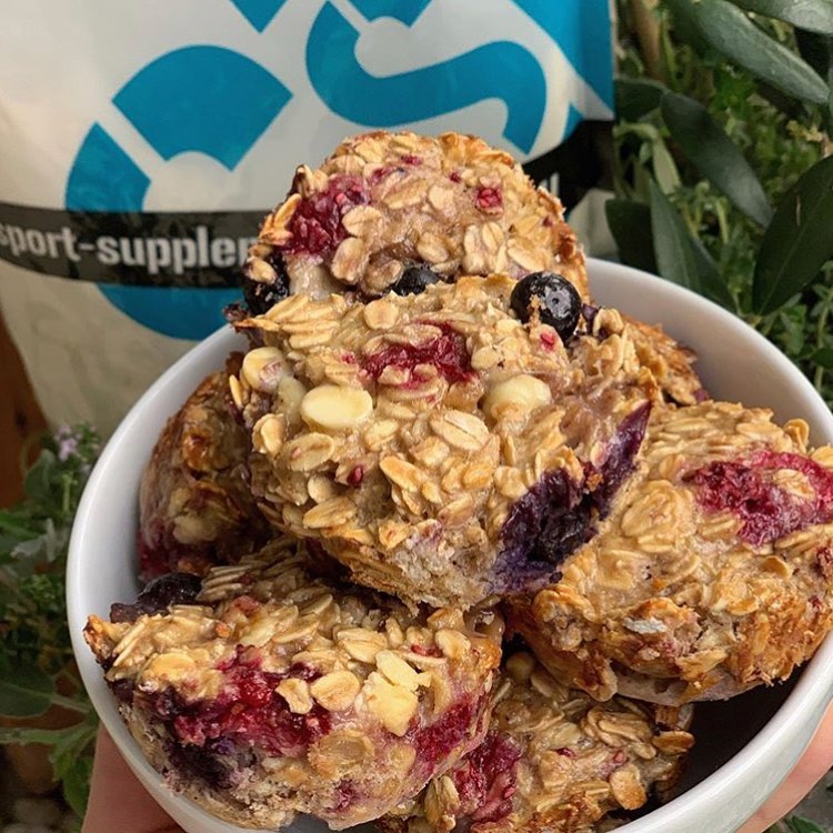 The Perfect High Protein Banana Berry Oat Muffins