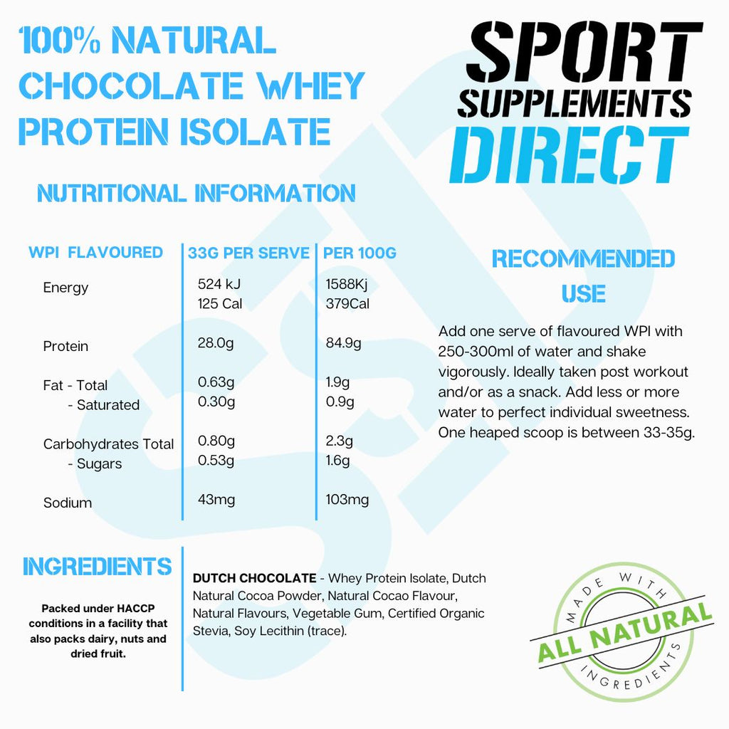 100% NATURAL WHEY PROTEIN ISOLATE - CHOCOLATE