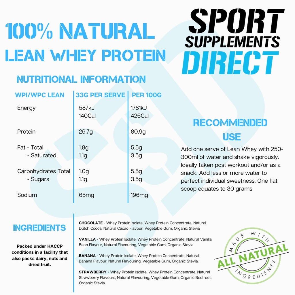 100% NATURAL LEAN WHEY - CHOCOLATE freeshipping - Sport Supplements Direct Pty Ltd