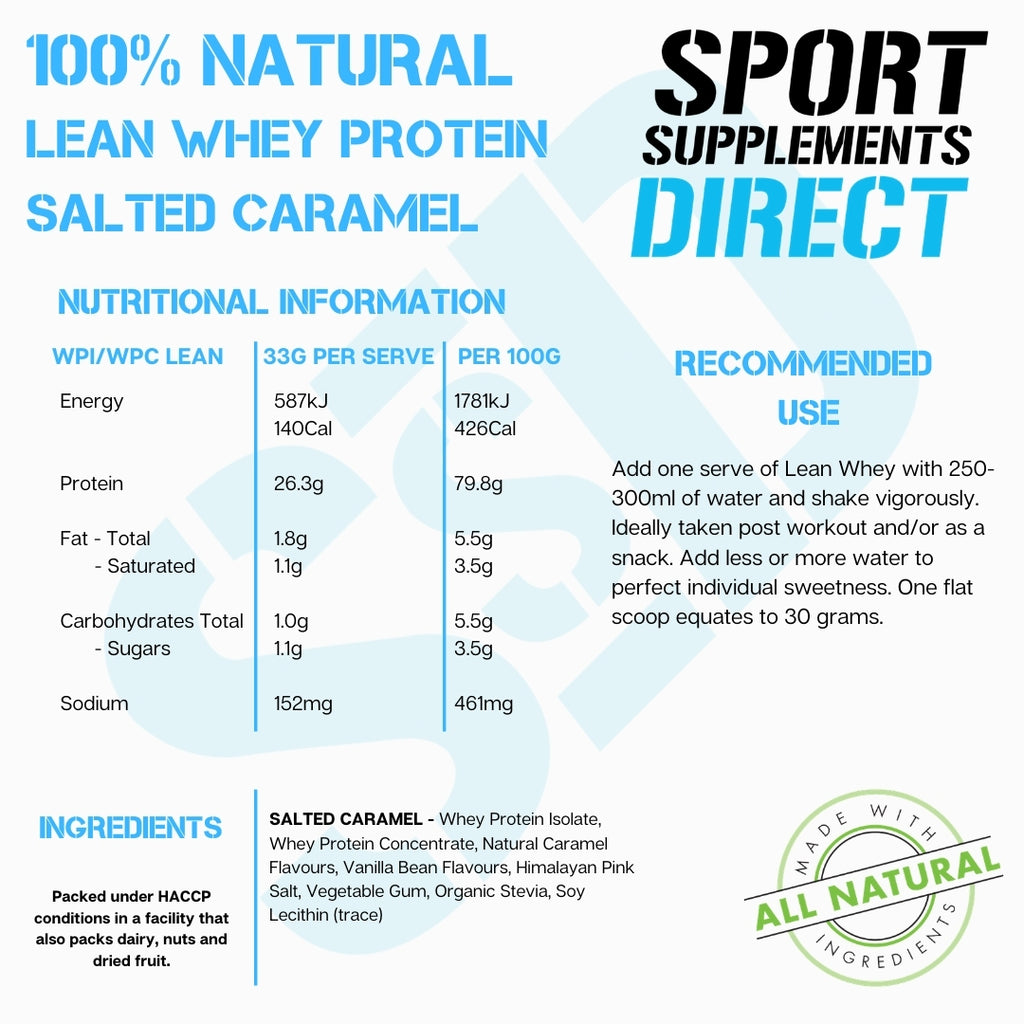 100% NATURAL LEAN WHEY - SALTED CARAMEL freeshipping - Sport Supplements Direct Pty Ltd