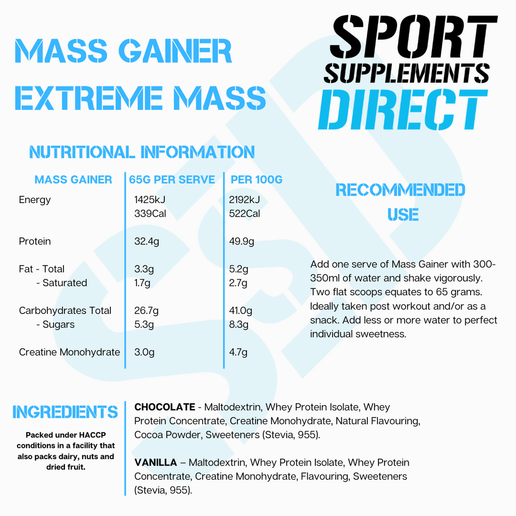 100% WHEY MASS GAINER - VANILLA freeshipping - Sport Supplements Direct Pty Ltd