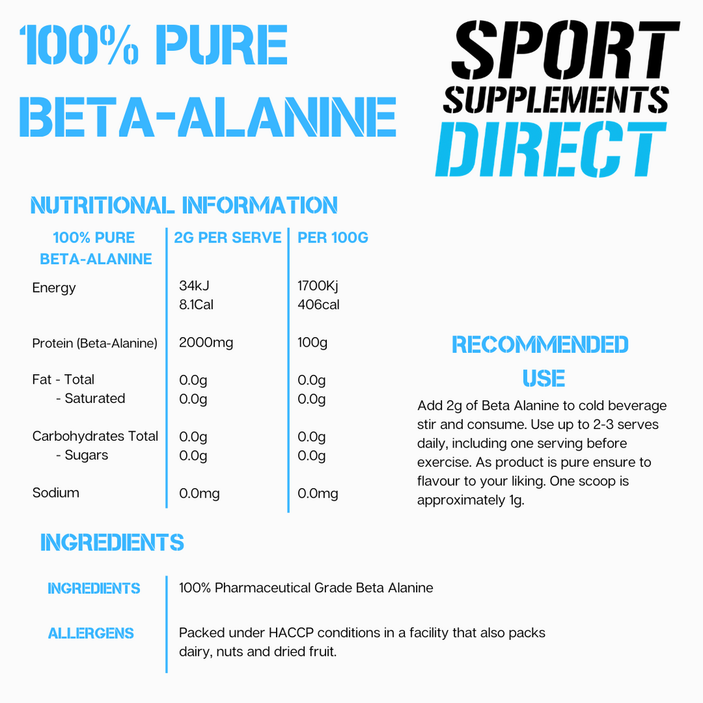 100% PURE INSTANTISED BETA ALANINE freeshipping - Sport Supplements Direct Pty Ltd