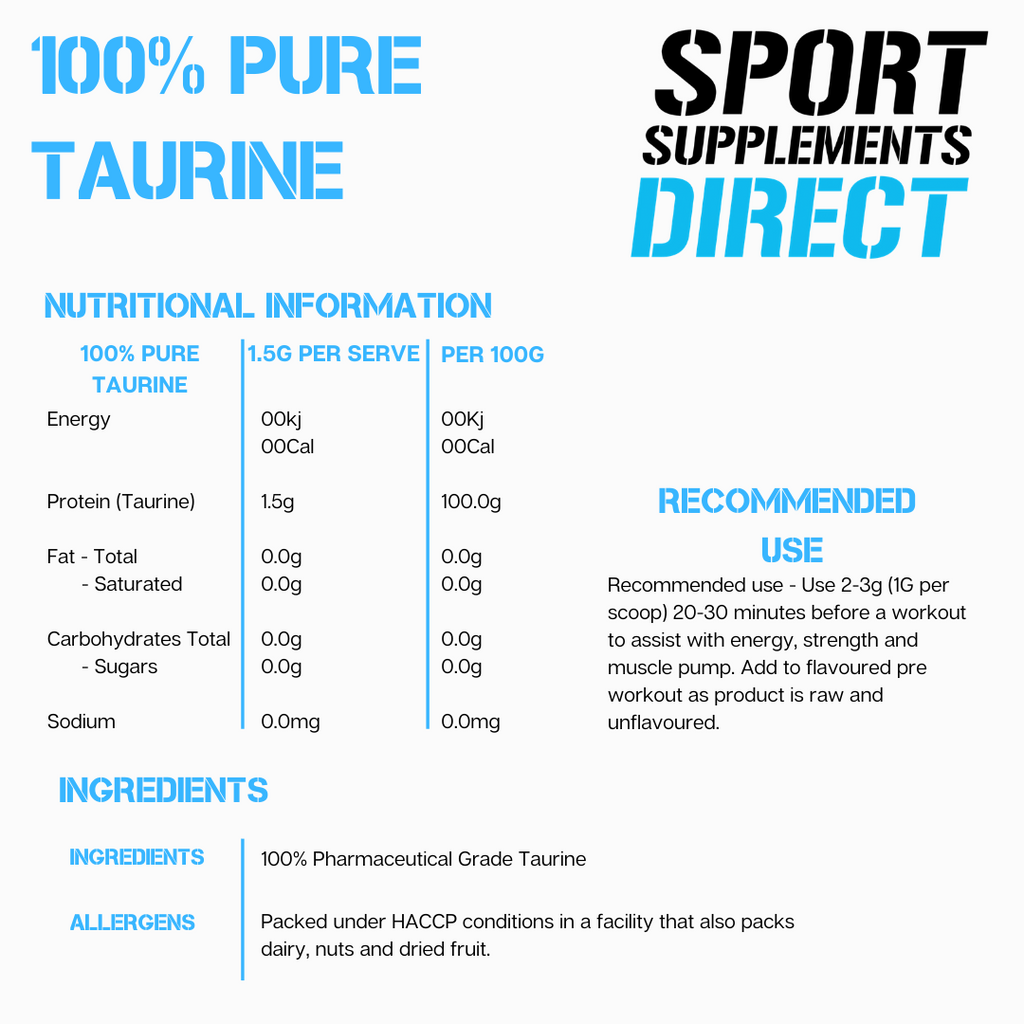 100% PURE INSTANTISED L-TAURINE freeshipping - Sport Supplements Direct Pty Ltd